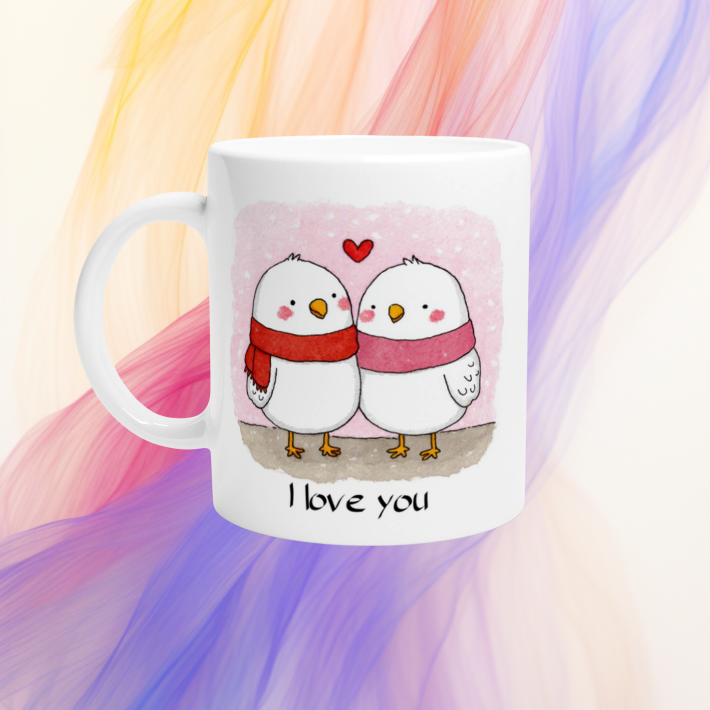 I love you niedliche Vogel-Paar Tasse | Wichtelgeschenk | Schwester Weihnachtsgeschenk | Keramik 330 ml
