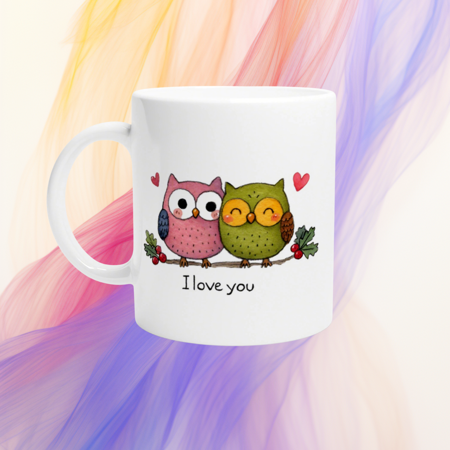 I love you Eulen-Tasse | Romantisches Eulenpaar, Keramik weiß 330 ml | Wichtelgeschenk Weihnachten