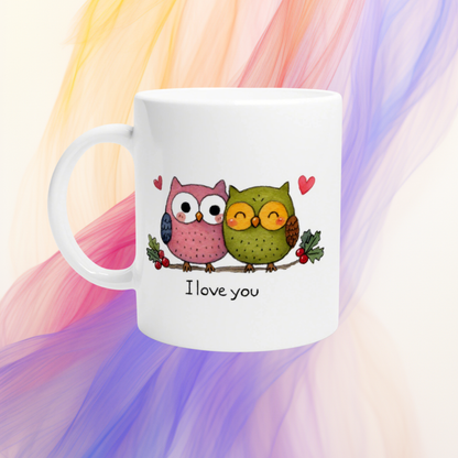 I love you Eulen-Tasse | Romantisches Eulenpaar, Keramik weiß 330 ml | Wichtelgeschenk Weihnachten