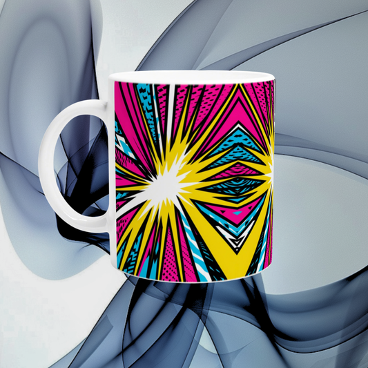 Bunte Pop‑Art‑Explosion Tasse | Wichtelgeschenk | weiße Keramik 330 ml | Weihnachten | Thanksgiving