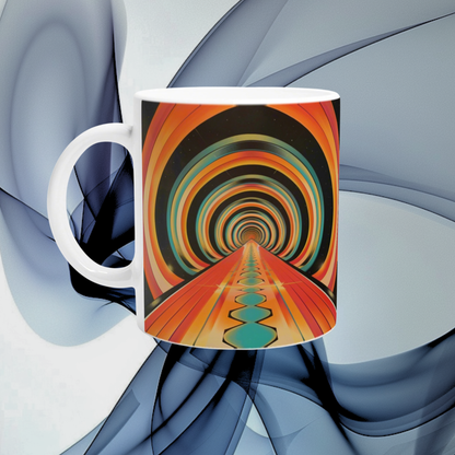 Psychedelische Retro‑Tunnel Tasse | Wichtelgeschenk Weihnachten | Keramik 330ml Weiß