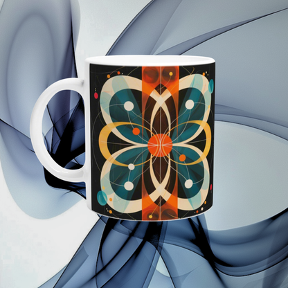 Abstraktes Retro‑Mandala | Wichtelgeschenk | Keramik-Tasse 330 ml, bunt | Weihnachten | Geometrisch & modern