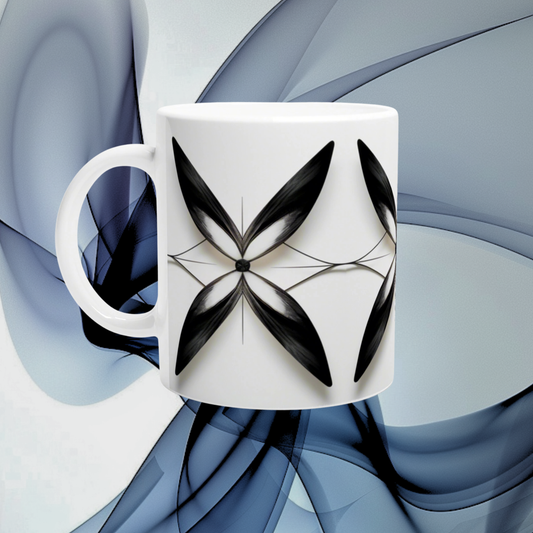 Minimalistische Schwarz-Weiß Mandala-Blume | Wichtelgeschenk | Keramiktasse 330 ml | Weihnachtsgeschenk | Adventskalender-Füller