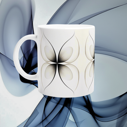 Minimalistisches Mandala Blumen-Design Tasse | Wichtelgeschenk | Weiße Keramik 330 ml | Weihnachten