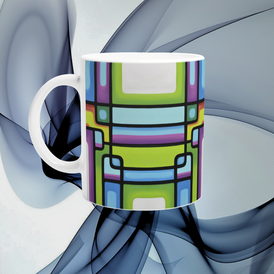 Farbenfrohes Retro-Geo Muster | Wichtelgeschenk | Weiße Keramiktasse 330ml | Weihnachtsgeschenk für Schwester & Kollegin