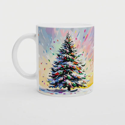 Moderne Tasse. Abstrakter Weihnachtsbaum. Wichtelgeschenk, Geschenk Kollegin, Buntes Design, Kunstvoll
