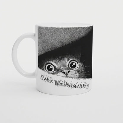 Süße Schwarz Weiss Katze Tasse "Frohe Weihnachten" Wichtelgeschenk, Geschenk beste Freundin, Kollegin, Friseur. Animal, Christmas