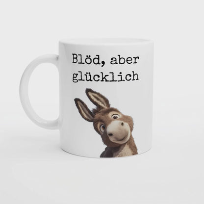Tasse "Blöd, aber glücklich" Lustige Esel Tasse, Geschenk beste Freundin, Abschiedsgeschenk Kollege, Wichtelgeschenk, Weihnachten