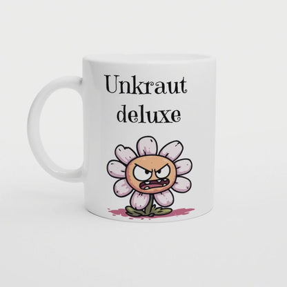 Unkraut Deluxe | Lustige Tasse grantige Blume, Cartoon | Geschenkidee für Freundin oder Kollegin | Humorvolles Weihnachts-Wichtelgeschenk