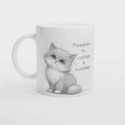 Geschenk Beste Freundin | Katze Powered By Coffee Cuddles | Niedliche Tiere Keramiktasse Weihnachten, Thanksgiving