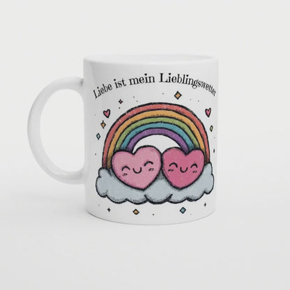 Tasse "Liebe ist mein Lieblingswetter" Geschenk Freundin. Jahrestag Geschenk für sie. Romantischer Becher, Regenbogen