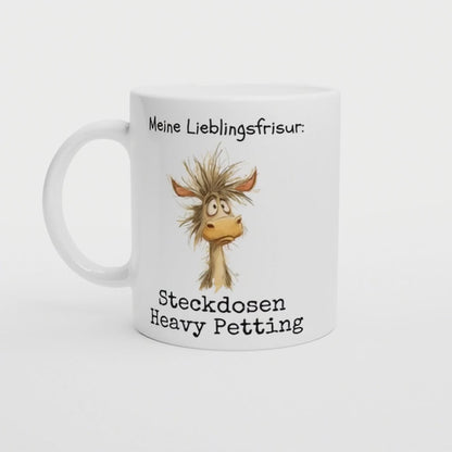 Lustige Tasse "Steckdosen Heavy Petting" Bad Hair Day Becher. Geschenk Morgenmuffel. Kaffeebecher Lustiger Spruch, Tasse für Kollegin