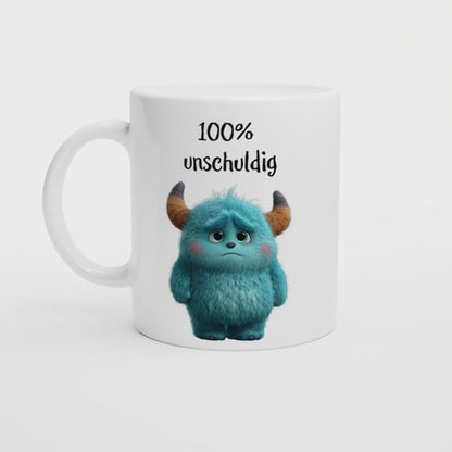 100% unschuldig | Lustige Monster Tasse | Geschenkidee für Freundin, Kollegen oder Kinder | Witzige Weihnachts-Tasse mit Humor
