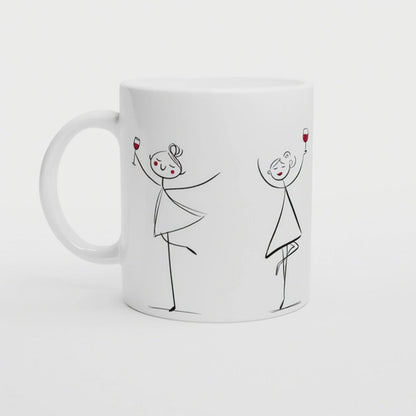 Minimalistische Keramik Tasse, Ladies with Wine, Geschenk beste Freundin, Mama oder Kollegin, Line Art, Birthday, perfect Christmas gift
