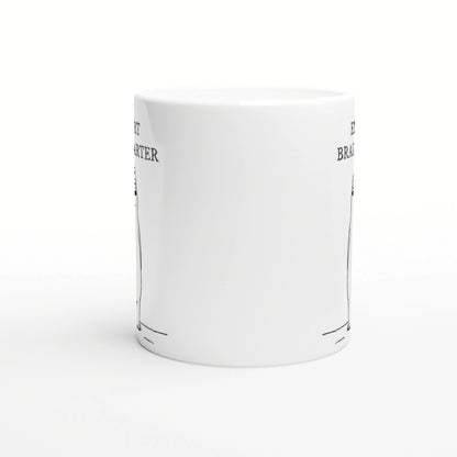 White ceramic mug mockup featuring minimalist black line-art accents along the sides.