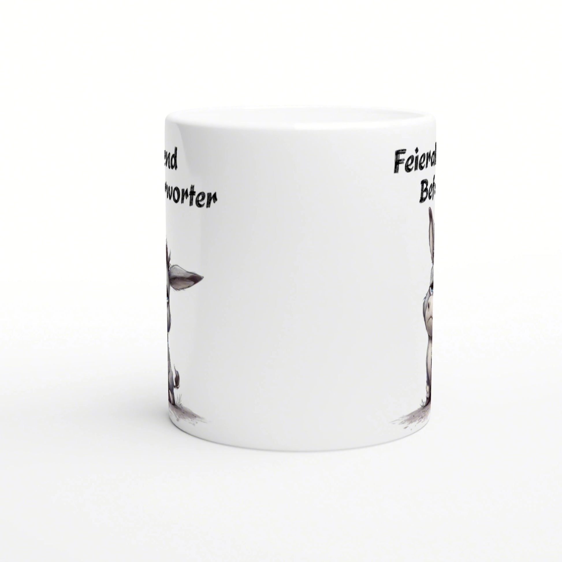 White ceramic mug mockup with partial black handwritten text around the sides; clean product shot.