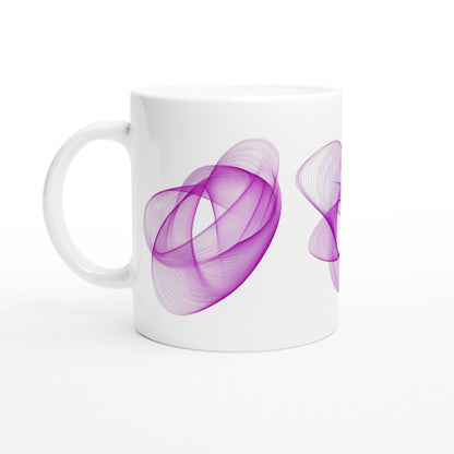 White ceramic mug mockup featuring flowing purple abstract wave design.